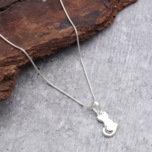 Sterling Silver (92.5% Purity) Pure Silver Stylish and Fashionable Cute Cat Chain Pendant (Locket with Figaro Chain) for Men & Women
