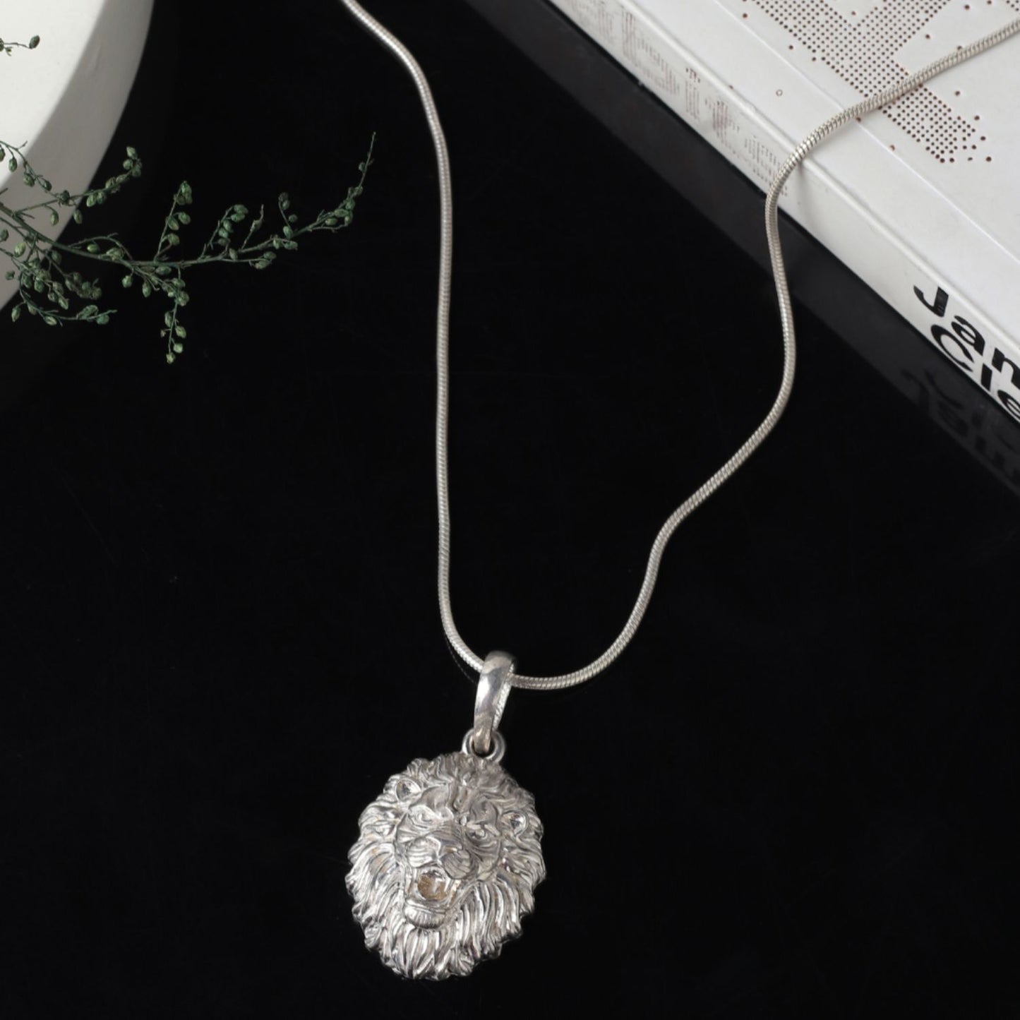 Sterling Silver (92.5% Purity) Pure Silver God Vishnu Narsimha Chain Pendant (Locket with Figaro Chain) for Men & Women