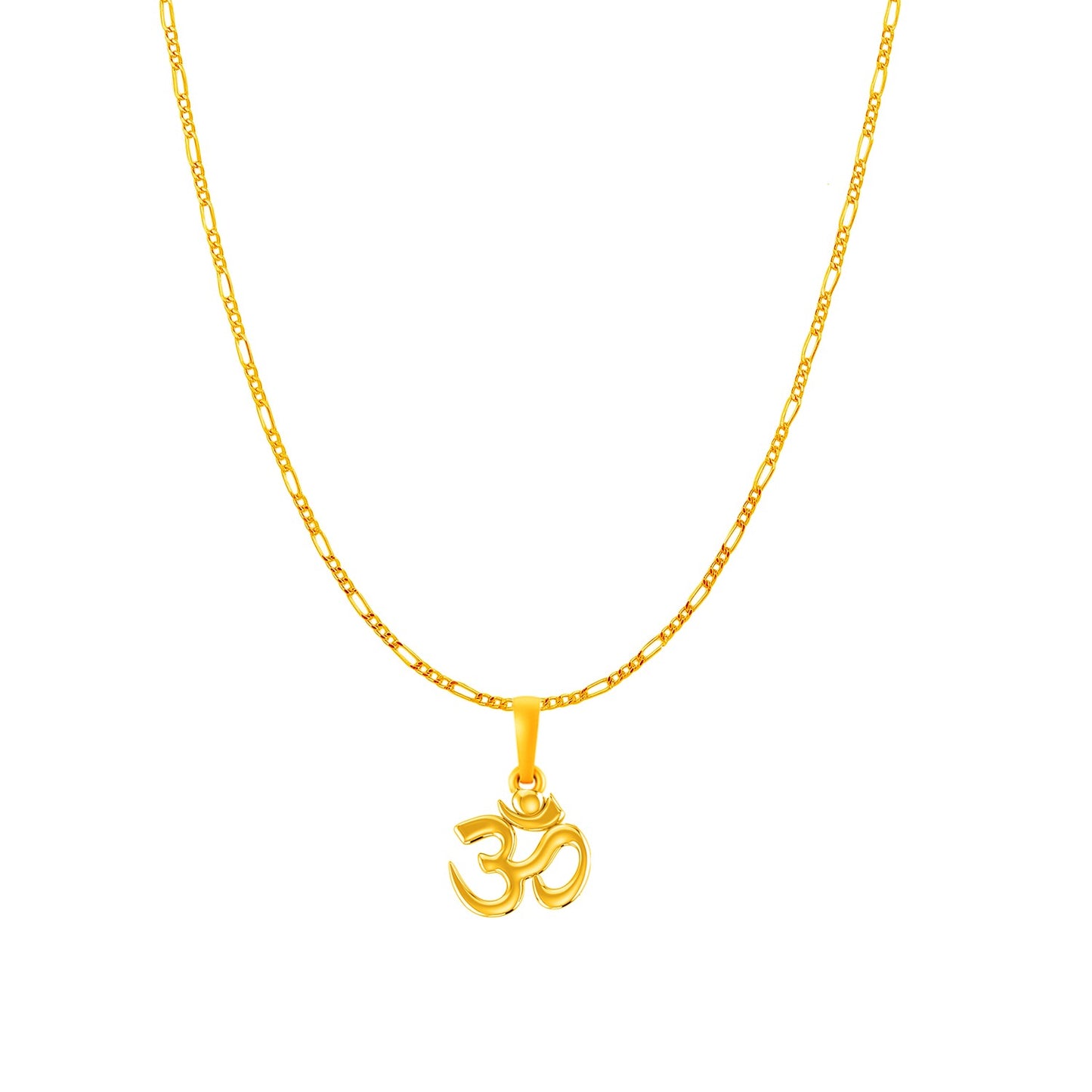 22KT Gold Plated Sterling Silver (92.5% Purity) Pure Silver Spiritual OM Chain Pendant (Locket with Figaro Chain) for Women