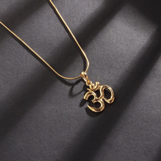 22KT Gold Plated Sterling Silver (92.5% Purity) Pure Silver Spiritual OM Chain Pendant (Locket with Figaro Chain) for Women