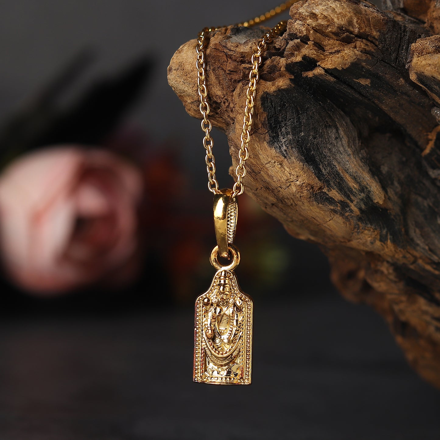 22KT Gold Plated Sterling Silver (92.5% Purity) Pure Silver God Tirupati Bala Ji Chain Pendant (Locket with Figaro Chain) for Women
