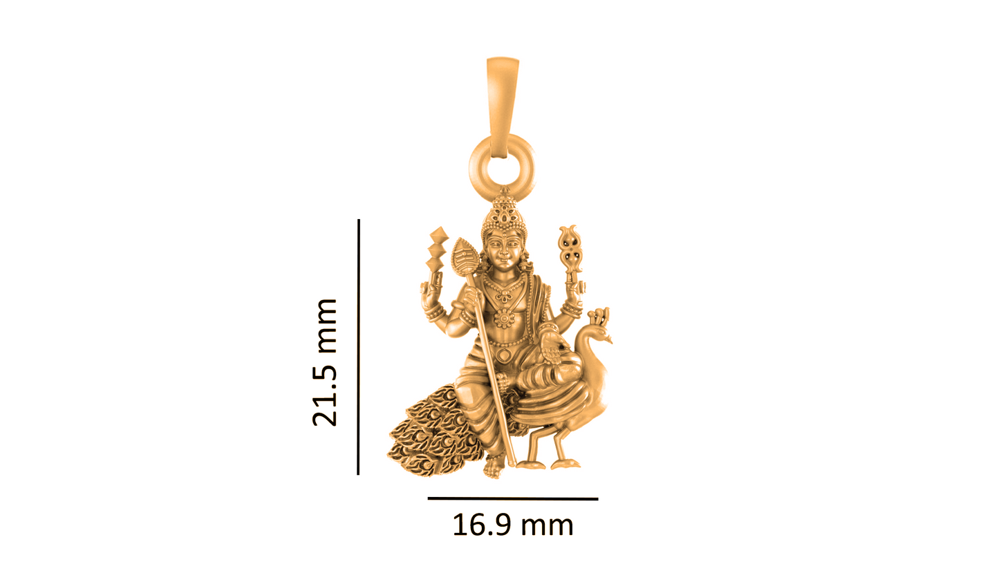 22KT Gold Plated Sterling Silver (92.5% Purity) Pure Silver God Kartikeya Chain Pendant (Locket with Figaro Chain) for Women