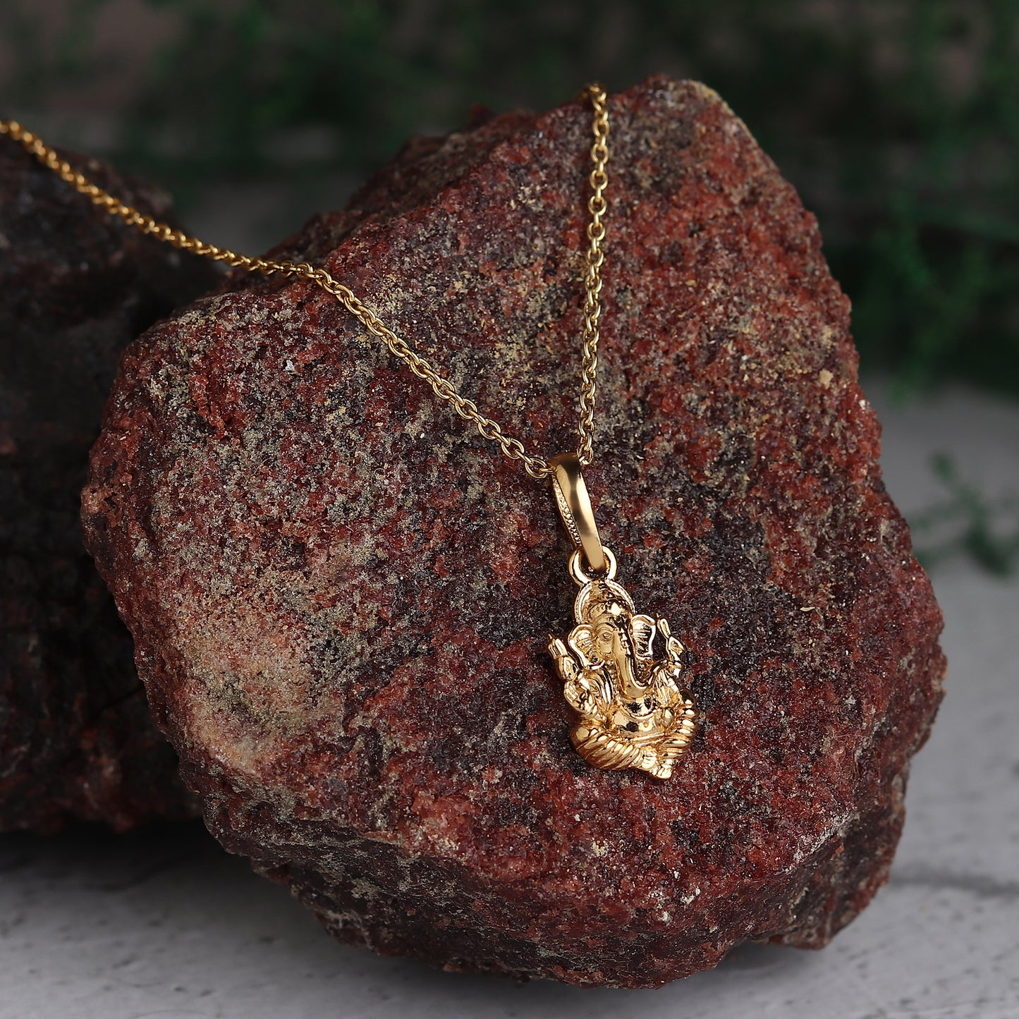 22KT Gold Plated Sterling Silver (92.5% Purity) Pure Silver God Ganesha Chain Pendant (Locket with Figaro Chain) for Women