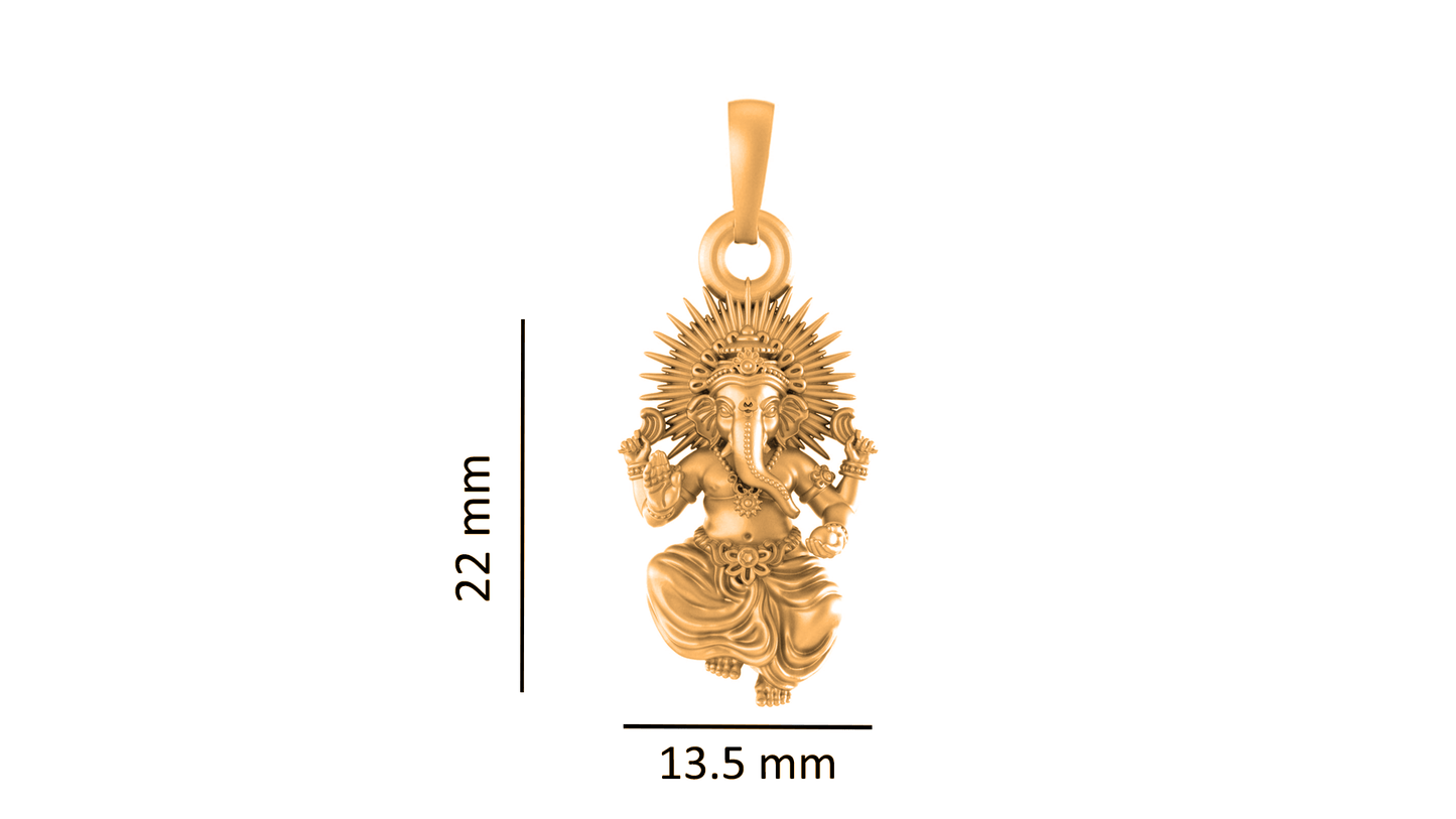22KT Gold Plated Sterling Silver (92.5% Purity) Pure Silver God Ganesha Chain Pendant (Locket with Figaro Chain) for Women