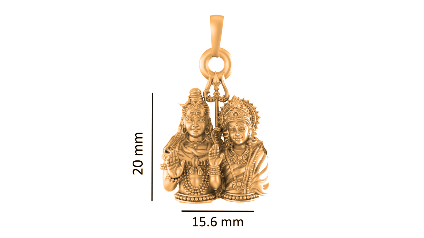 22KT Gold Plated Sterling Silver (92.5% Purity) Pure Silver God Shiv Parvati chain pendant (Locket with Figaro Chain) for Women