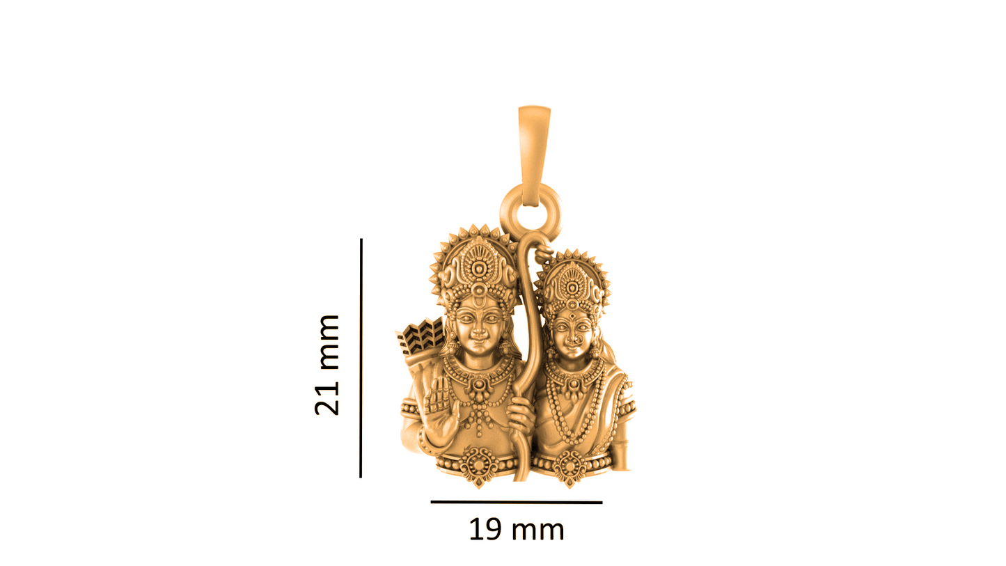 22KT Gold Plated Sterling Silver (92.5% Purity) Pure Silver God Ram Sita ji Chain Pendant (Locket with Figaro Chain) for Women