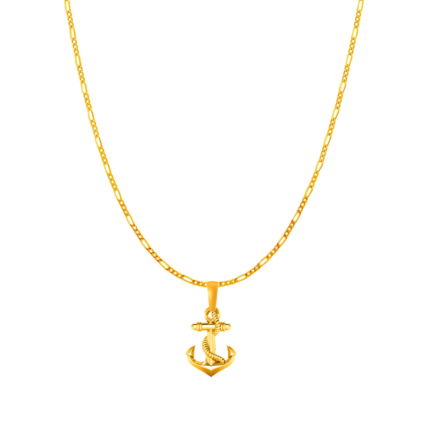 22KT Gold Plated Sterling Silver (92.5% Purity) Pure Silver Ship Anchor Chain Pendant (Locket with Figaro Chain) for Women