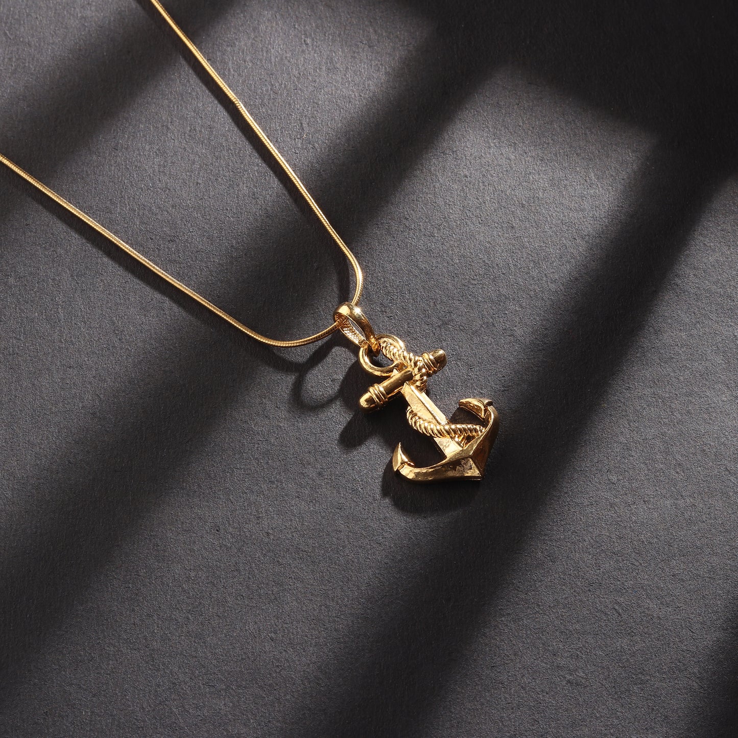 22KT Gold Plated Sterling Silver (92.5% Purity) Pure Silver Ship Anchor Chain Pendant (Locket with Figaro Chain) for Women