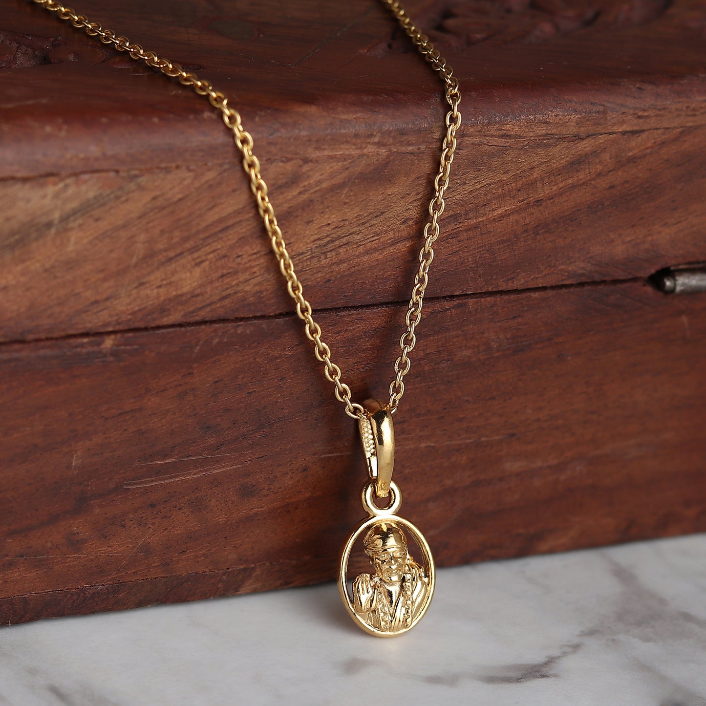 22KT Gold Plated Sterling Silver (92.5% Purity) Pure Silver God Shree Sai Baba chain Pendant (Locket with Figaro Chain) for Women