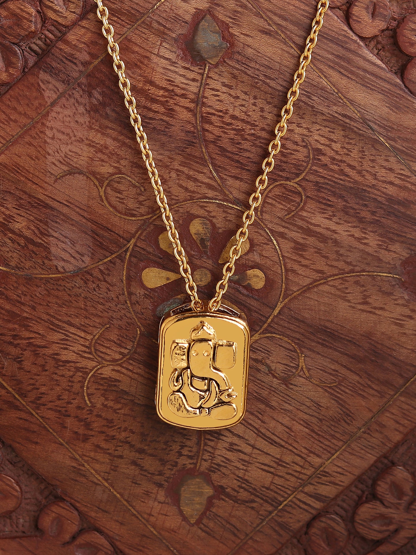 22KT Gold Plated Sterling Silver (92.5% Purity) Pure Silver God Ganesha Chain Pendant (Locket with Figaro Chain) for Women