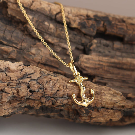 22KT Gold Plated Sterling Silver (92.5% Purity) Pure Silver Ship Anchor Chain Pendant (Locket with Figaro Chain) for Women