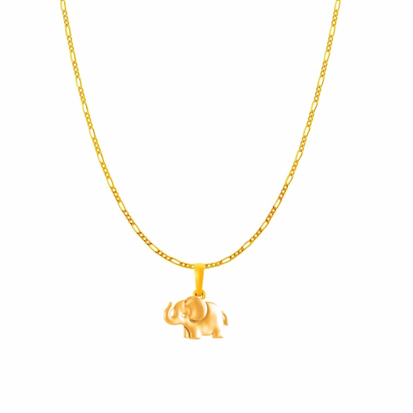 22KT Gold Plated Sterling Silver (92.5% Purity) Pure Silver Strength Symbolic Elephant Chain Pendant (Locket with Figaro Chain) for Women