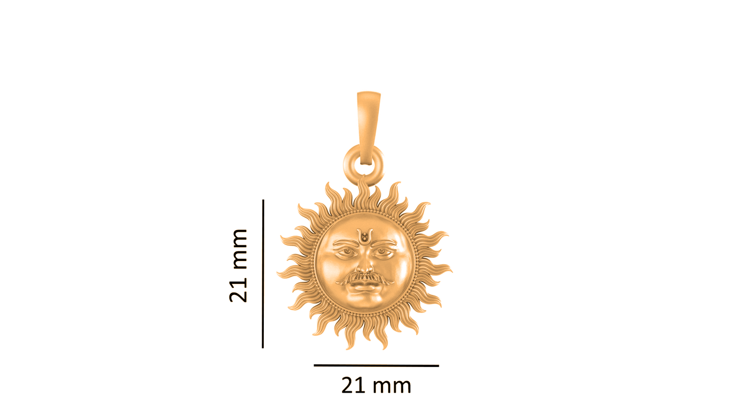 22KT Gold Plated Sterling Silver (92.5% Purity) Pure Silver Divine God Sun Chain Pendant (Locket with Figaro Chain) for Women