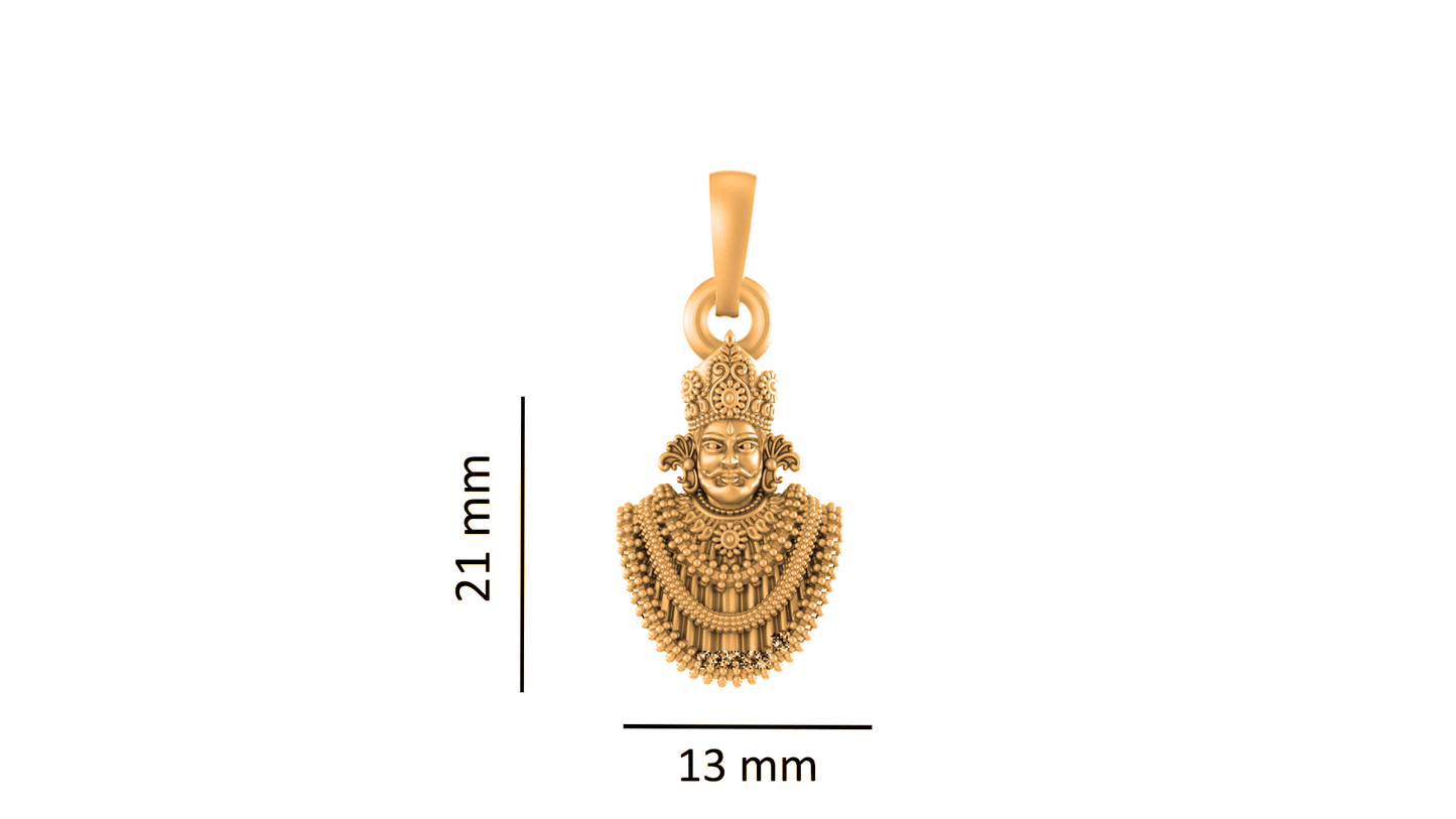 22KT Gold Plated Sterling Silver (92.5% Purity) Pure Silver God Baba Khatu Shyam Chain Pendant (Locket with Figaro Chain) for Women
