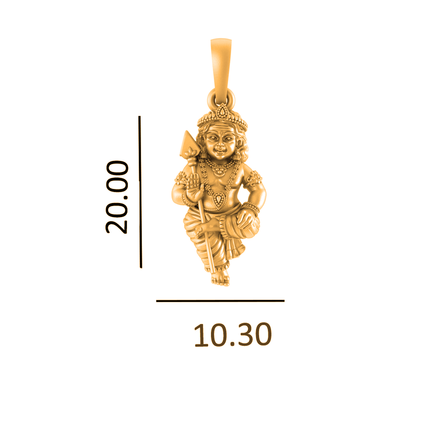 22KT Gold Plated Sterling Silver God Kartikeya Pure Silver 92.5% purity Chain with Murugan Pendant (Pendant with Figaro Chain-18 inches)