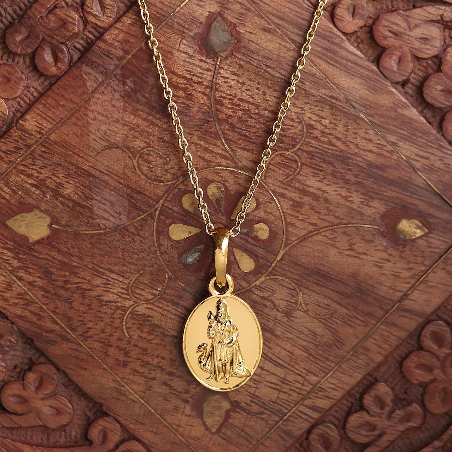 22KT Gold Plated Sterling Silver God Kartikeya Pure Silver 92.5% purity Chain with Murugan Pendant (Pendant with Figaro Chain-18 inches)