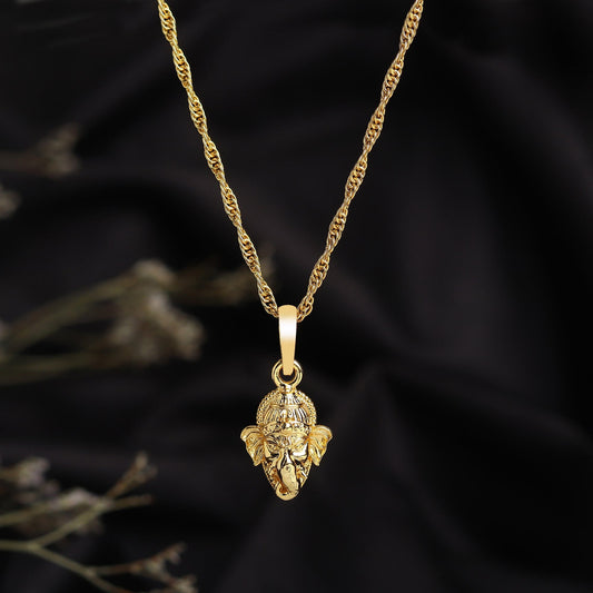 22KT Gold Plated Sterling Silver (92.5% Purity) Pure Silver God Ganesha Chain Pendant (Locket with Figaro Chain-18 inches) for Women