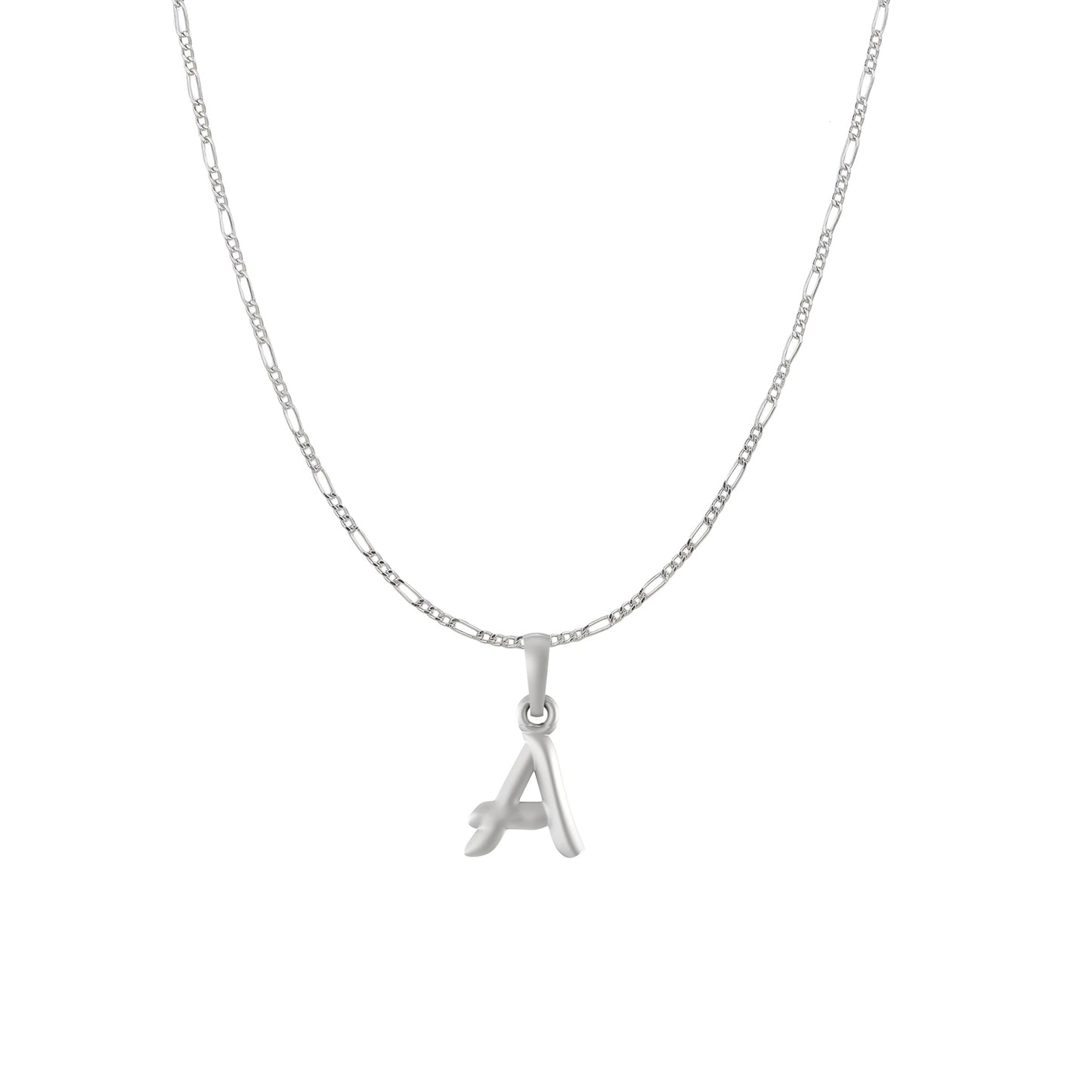 Akshat Sapphire Sterling Silver (92.5% purity) precious Name alphabet chain pendant (Pendnat with Figaro chain) pure silver designer alphabet chain locket