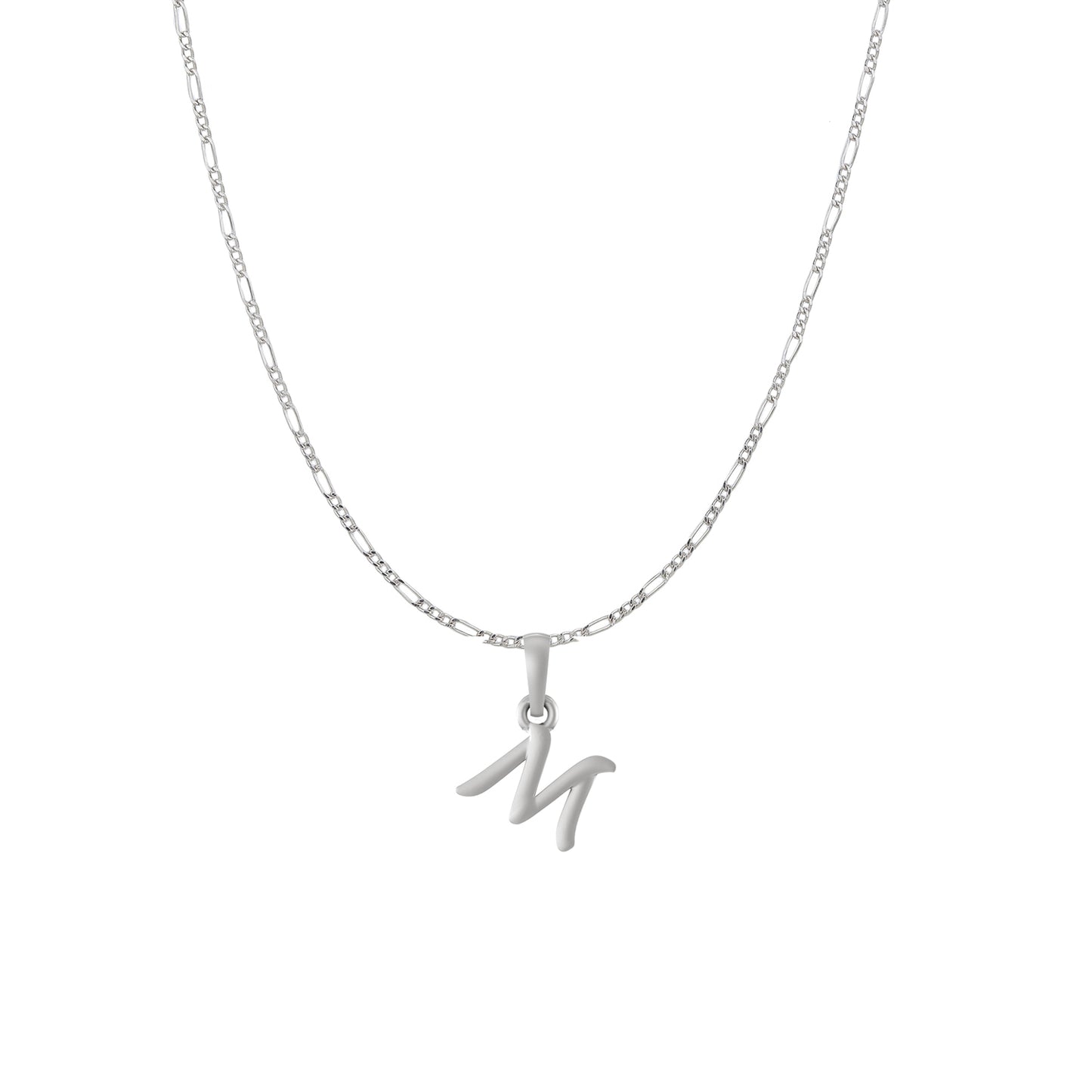 Akshat Sapphire Sterling Silver (92.5% purity) precious Name alphabet chain pendant (Pendnat with Figaro chain) pure silver designer alphabet chain locket