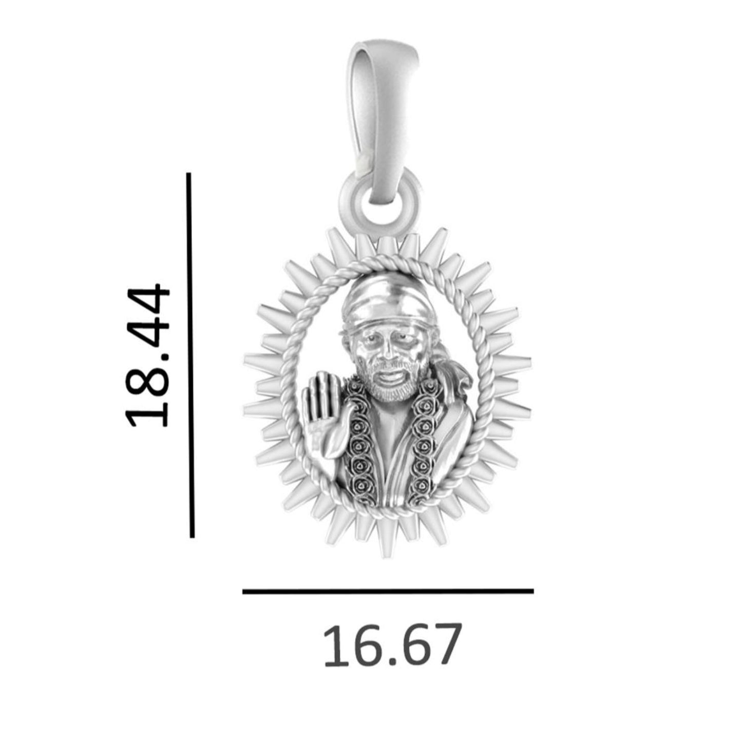 Sterling Silver (92.5% Purity) Pure Silver God Shree Sai Baba chain Pendant (Locket with Rope Chain) for Men & Women