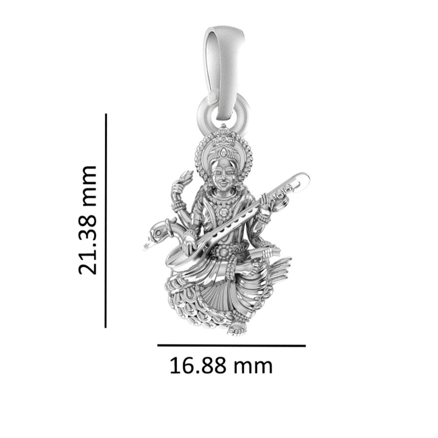Akshat Sapphire Sterling Silver (92.5% purity) Goddess Saraswati Maa Chain Pendant (Pendant with Rope Chain) for Men & Women Pure Silver Lord Saraswati Maa Chain Locket for Health & Wealth