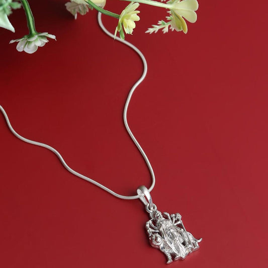 Sterling Silver 92.5 Goddess Durga Maa Chain Pendant with Rope Chain 18 Inches for women by Akshat Sapphire PSR7104