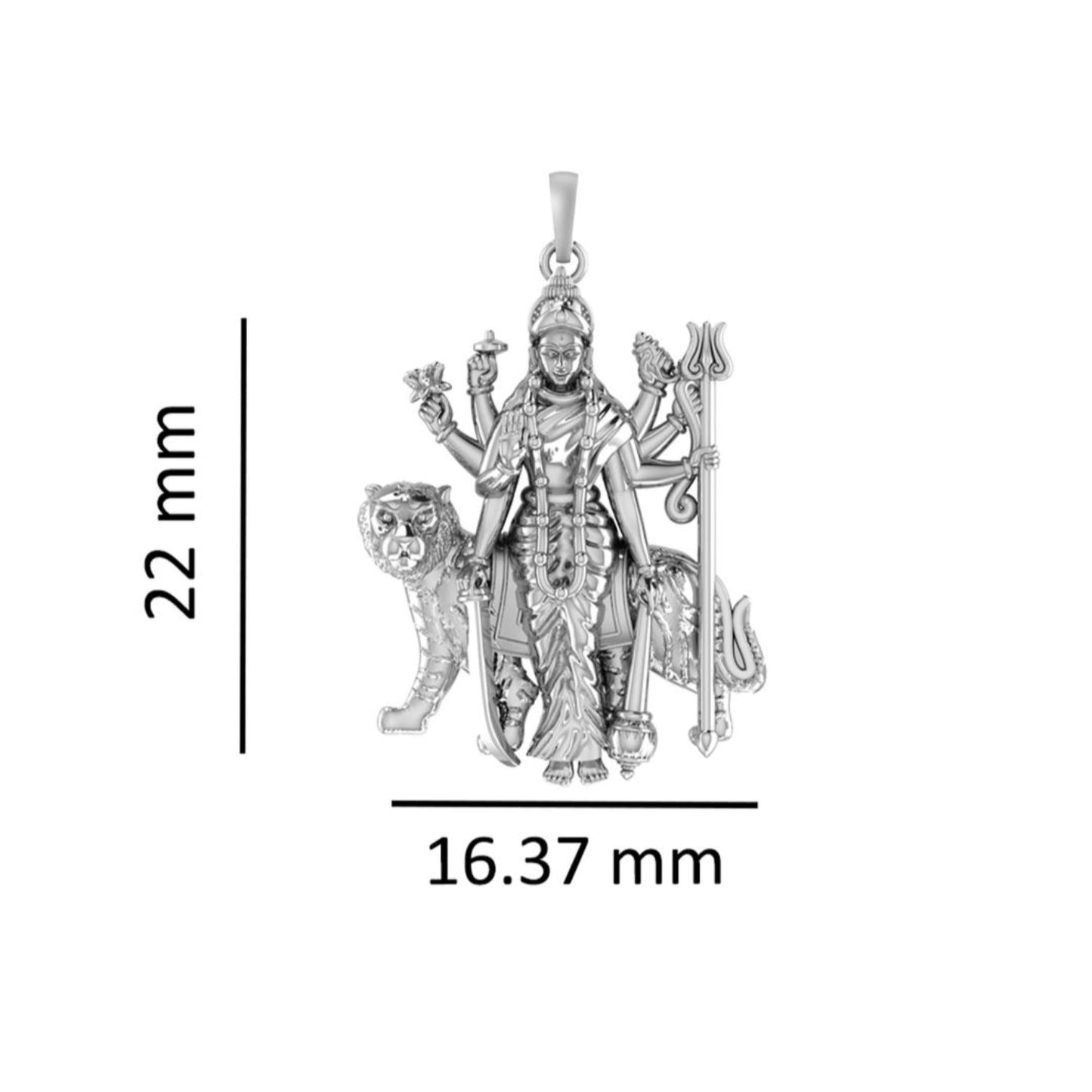 Akshat Sapphire Sterling Silver (92.5% purity) Goddess Durga Maa Chain Pendant (Pendant with Rope Chain) for Men & Women Pure Silver Durga Maa chain Locket for Good Health & Wealth