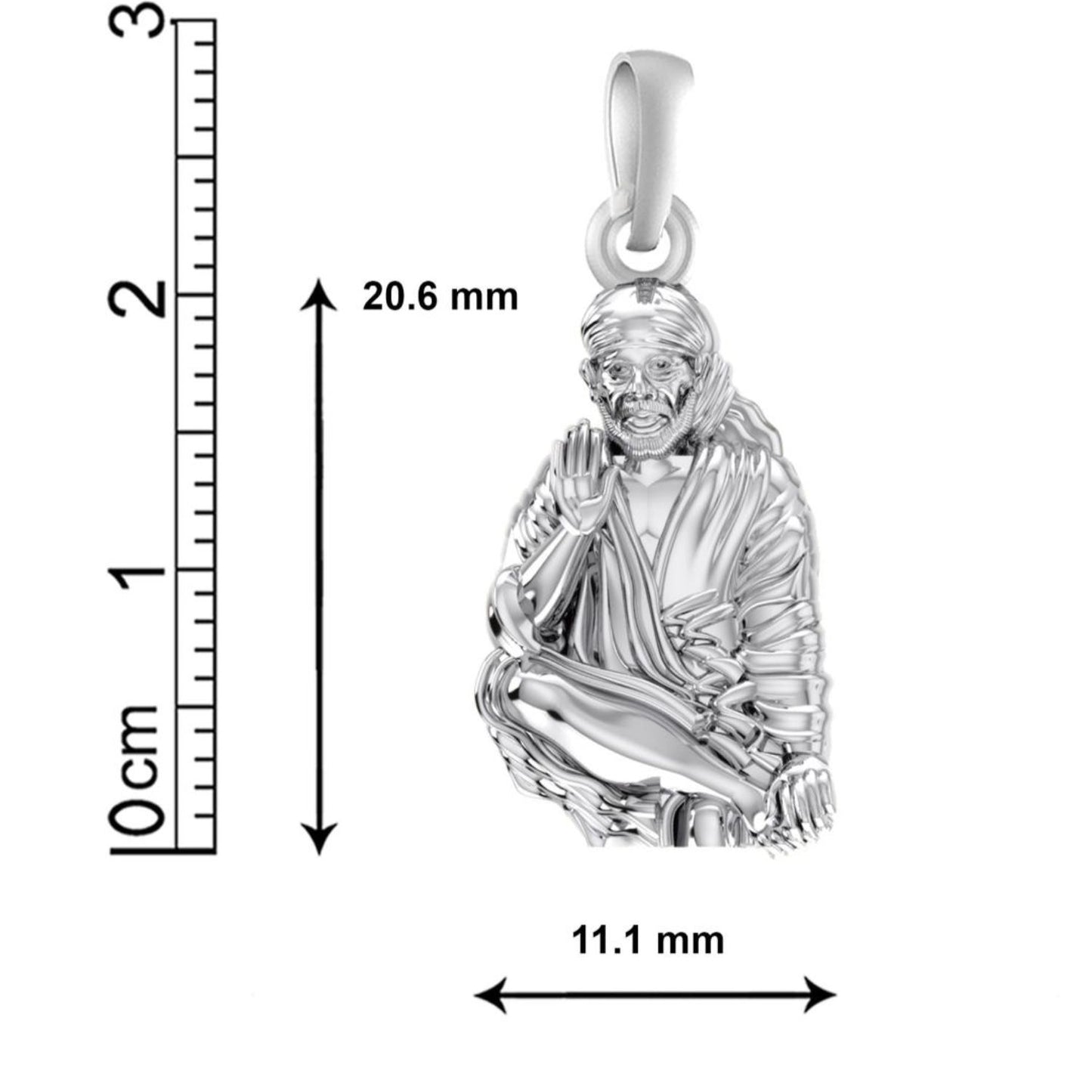 Sterling Silver (92.5% Purity) Pure Silver God Shree Sai Baba chain Pendant (Locket with Rope Chain) for Men & Women