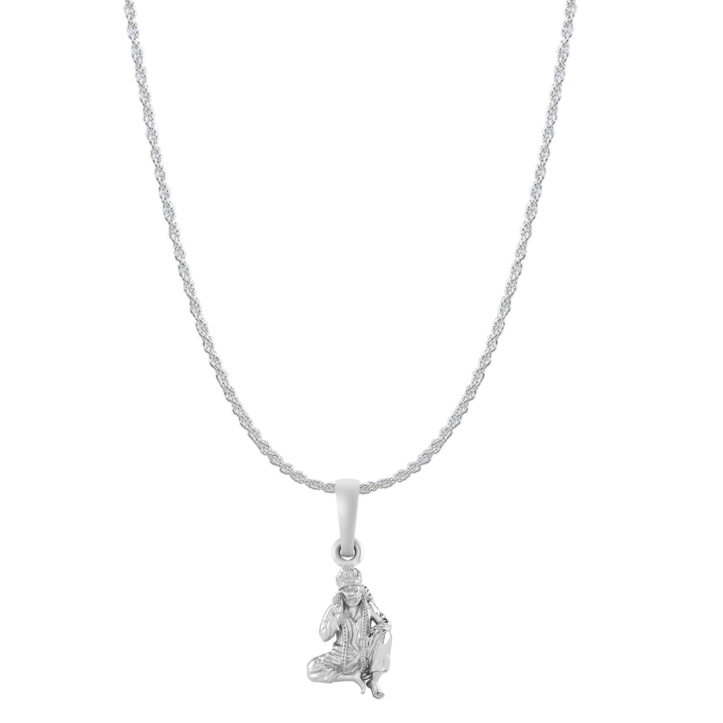 AKSHAT SAPPHIRE Sterling Silver (Silver with 92.5% purity) God Shree Sai Baba chain Pendant (Pendant with Rope Chain) for Men & Women Pure Sterling Silver Lord Sai Baba chain Locket For Good Wealth & Health