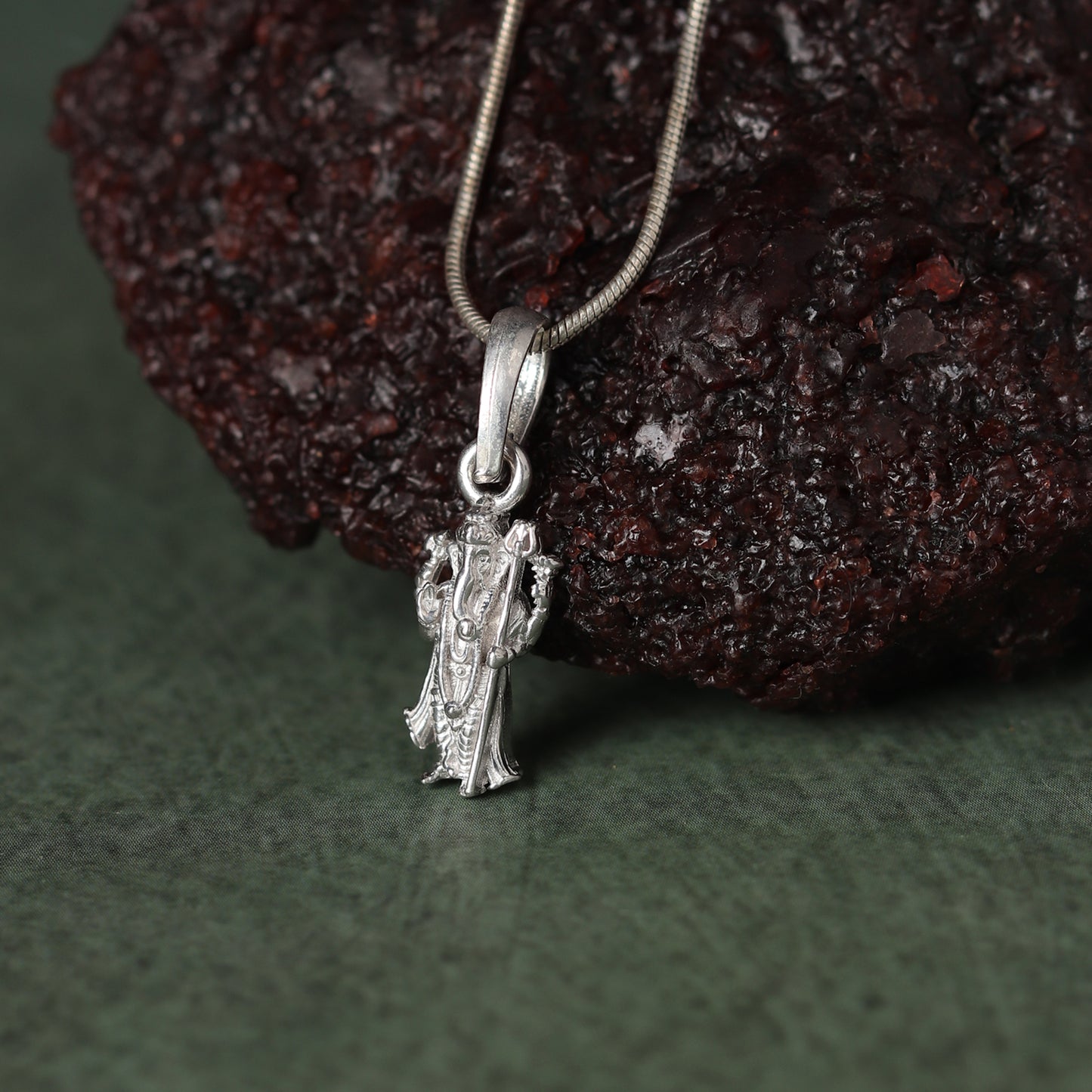 Akshat Sapphire Sterling Silver (92.5% purity) God Ganesha Chain Pendant (Pendant with Rope Chain) for Men & Women Pure Silver Lord Ganapathy Chain Locket for Good Health & Wealth