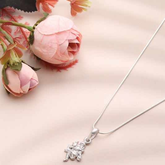 Sterling Silver (92.5% Purity) Pure Silver God Ganesha Chain Pendant (Locket with Rope Chain) for Men & Women