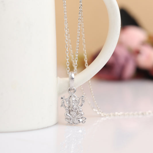 Sterling Silver (92.5% Purity) Pure Silver God Ganesha Chain Pendant (Locket with Rope Chain) for Men & Women