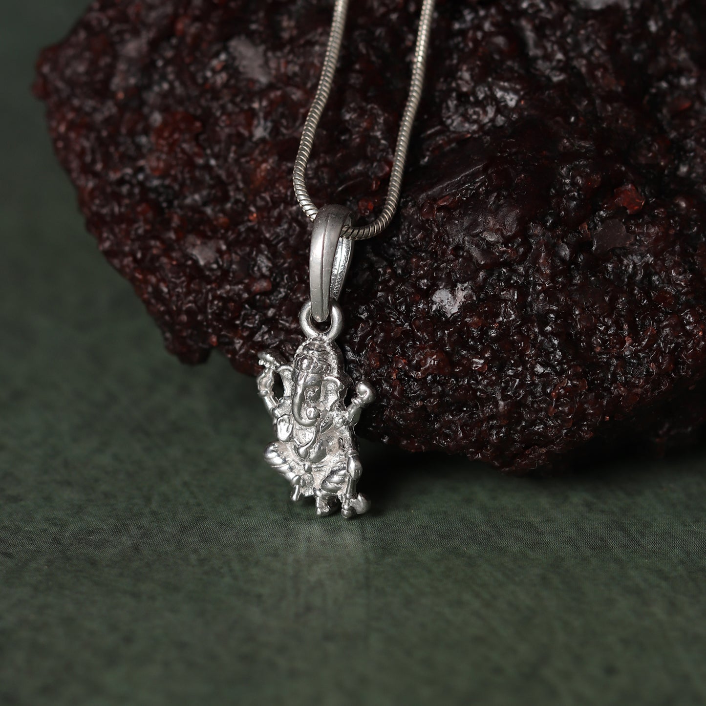 Akshat Sapphire Sterling Silver (92.5% purity) God Ganesha Chain Pendant (Pendant with Rope Chain) for Men & Women Pure Silver Lord Ganapathy Chain Locket for Good Health & Wealth