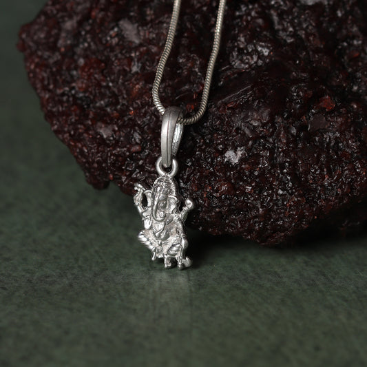 Sterling Silver (92.5% Purity) Pure Silver God Ganesha Chain Pendant (Locket with Rope Chain) for Men & Women