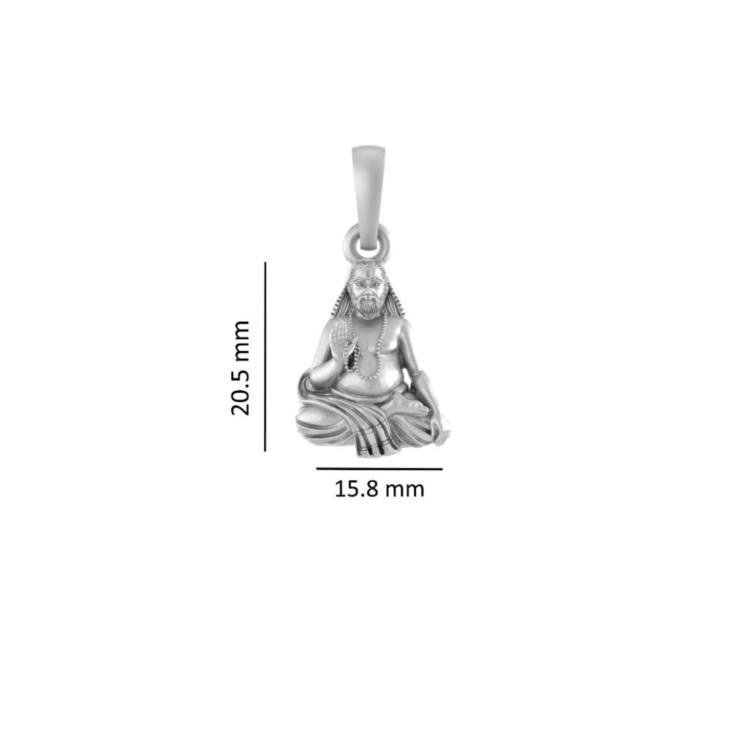 Akshat Sapphire Sterling Silver (92.5% purity) Spiritual Raghavendra Swamy (Pendant with Rope Chain) for Men & Women Pure Silver religious Raghvendra Swami chain Locket for Good Health & Wealth