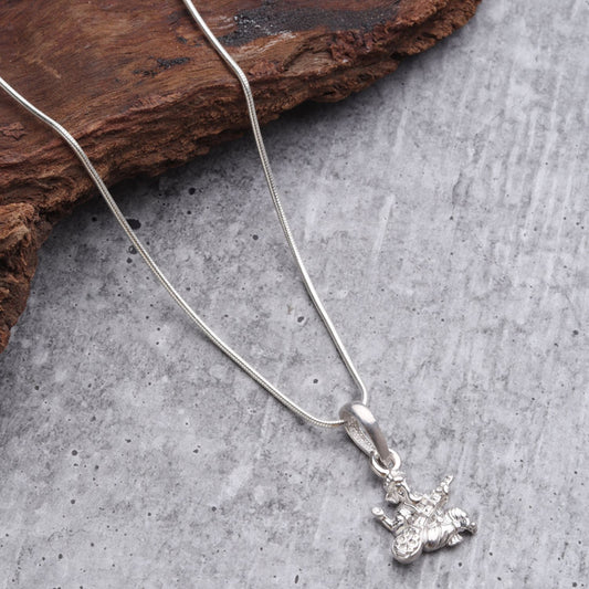 Sterling Silver (92.5% Purity) Pure Silver God Ganesha Chain Pendant (Locket with Rope Chain) for Men & Women