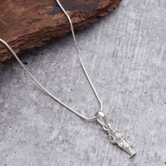 Sterling Silver (92.5% Purity) Pure Silver Goddess Laxmi Ji Chain Pendant (Locket with Rope Chain) for Men & Women