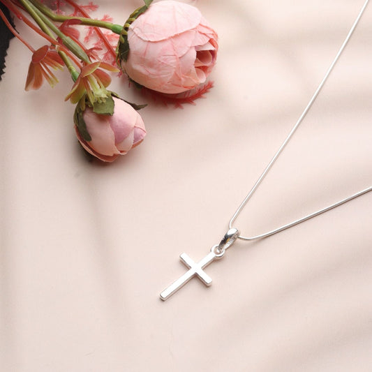 Sterling Silver 92.5 God Jesus Cross Chain Pendant with Rope Chain 18 Inches for women by Akshat Sapphire PSR7178