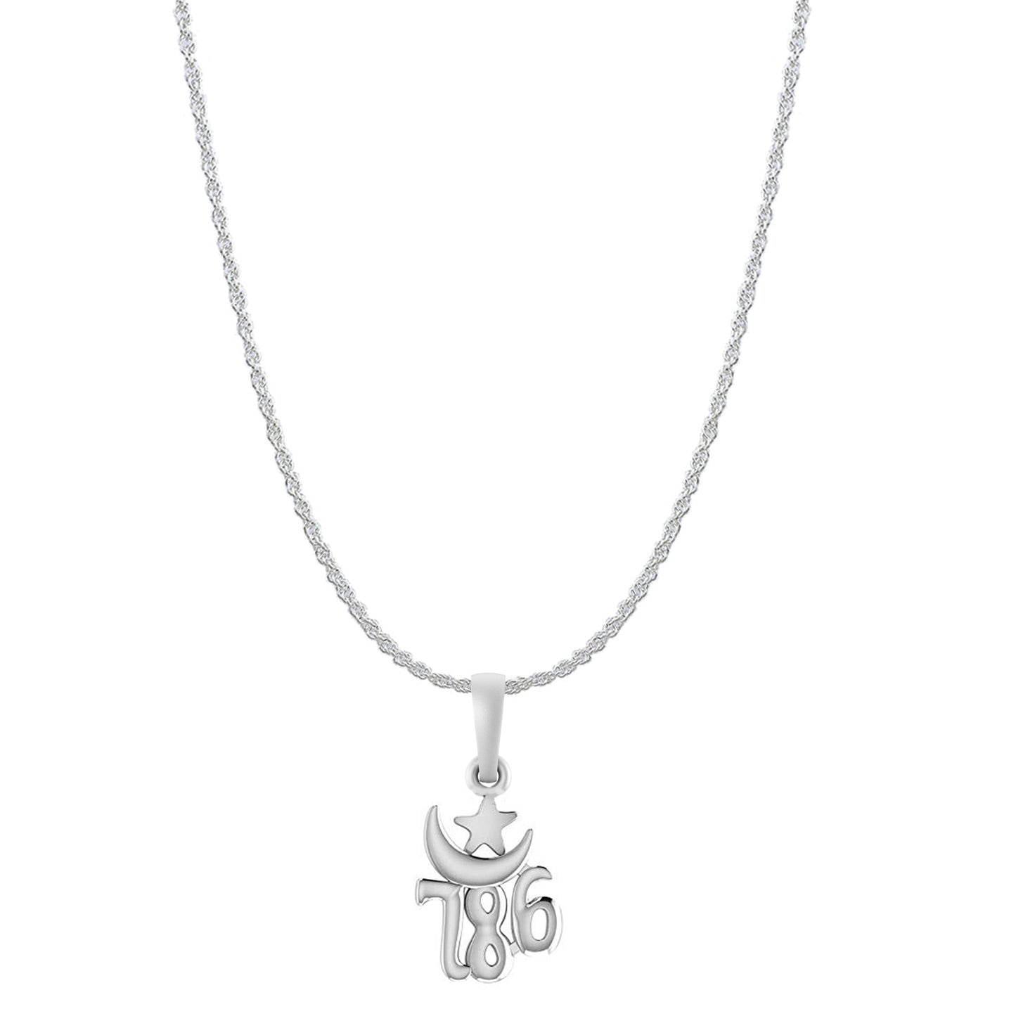 Religious and lucky 786 Chain Pendant (Pendant with Rope Chain) for Men and women Pure Silver Muslim spiritual 786 Chain Locket for Good Luck, Health & Wealth