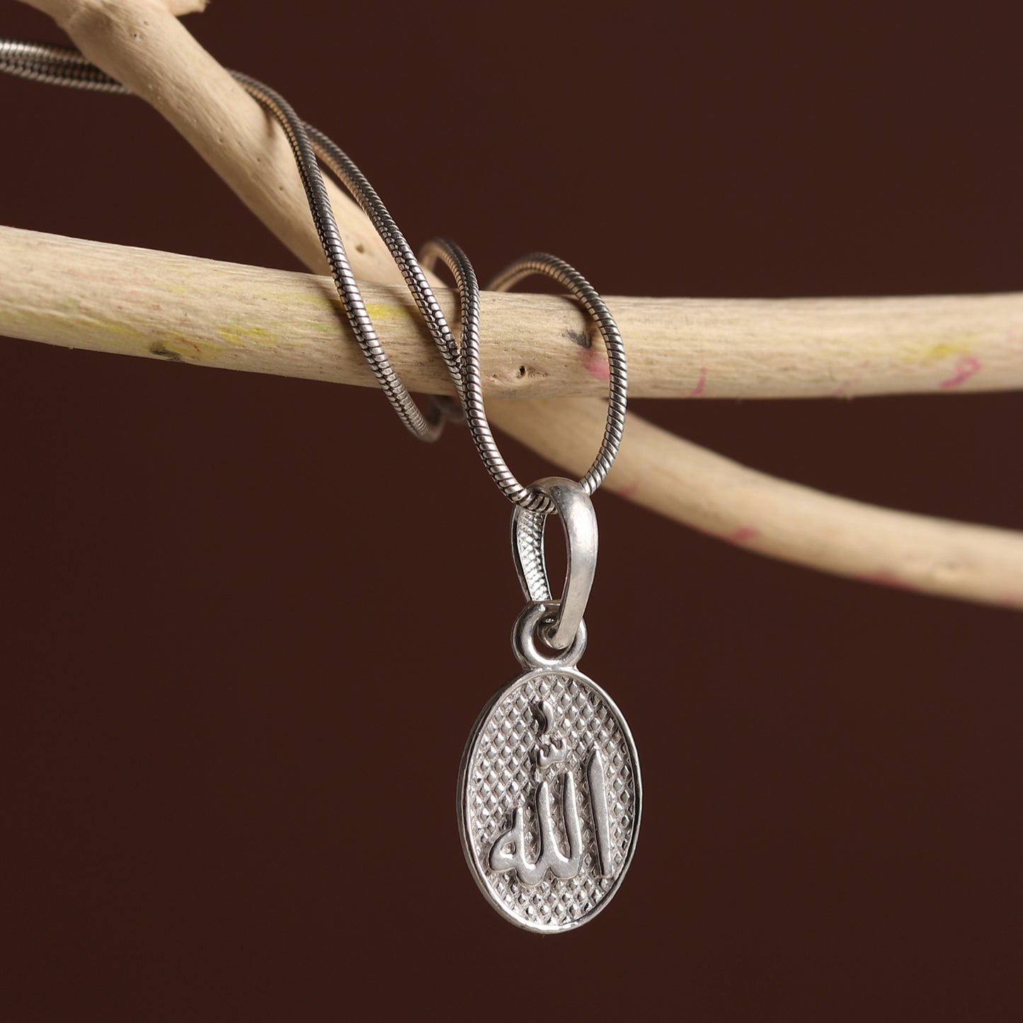 Religious God Allah Barkat Chain Pendant (Pendant with Rope Chain) for Men and women Pure Silver spiritual Islamic Muslim Allah Barkat Kareem symbol Chain Locket for Good Luck, Health & Wealth