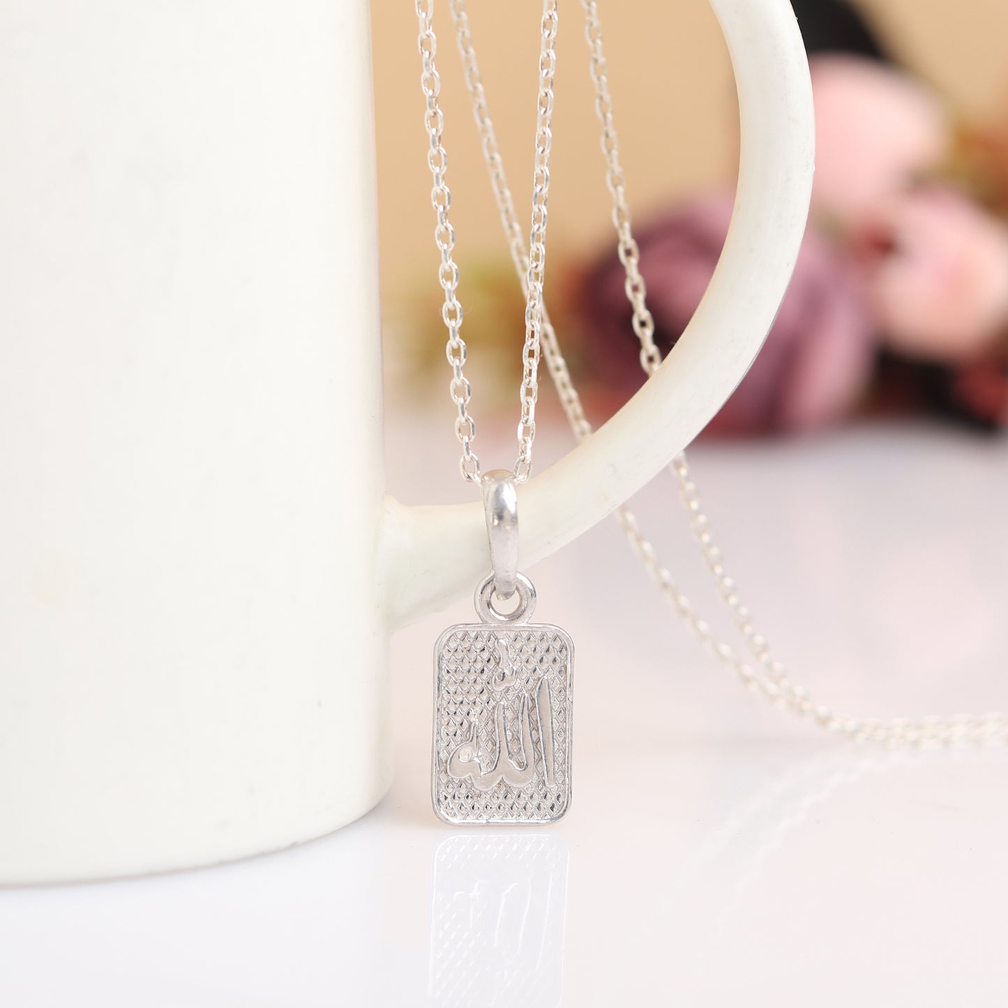 Religious God Allah Barkat Chain Pendant (Pendant with Rope Chain) for Men and women Pure Silver spiritual Islamic Muslim Allah Barkat Kareem symbol Chain Locket for Good Luck, Health & Wealth