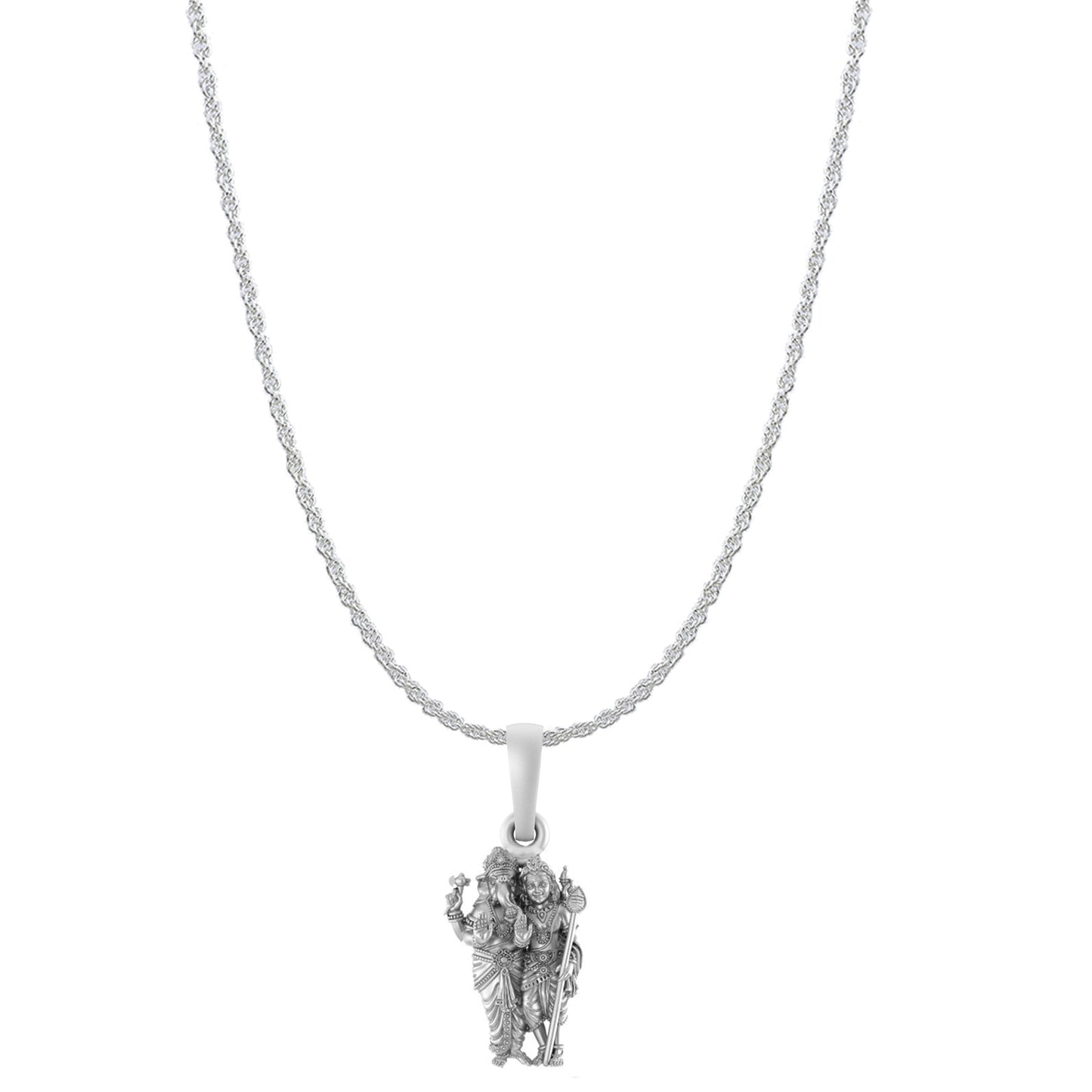 Akshat Sapphire Sterling Silver (92.5% purity) God Ganesh kartikeya Brother Chain Pendant (Pendant with Rope Chain) for Men & Women Pure Silver Lord Ganapathy Murugan Chain Locket for Good Health & Wealth