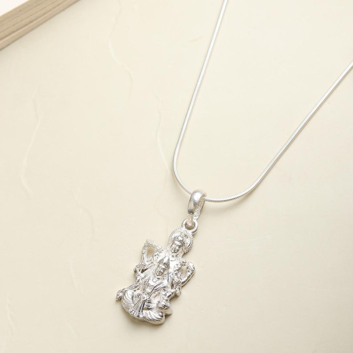 Sterling Silver (92.5% Purity) Pure Silver God Vishnu Laxmi Chain Pendant (Locket with Rope Chain) for Men & Women