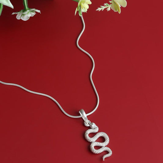 Stylish snake Pure Silver 92.5% purity Chain pendant by snake Pendant (Pendant with Rope Chain-18 inches)