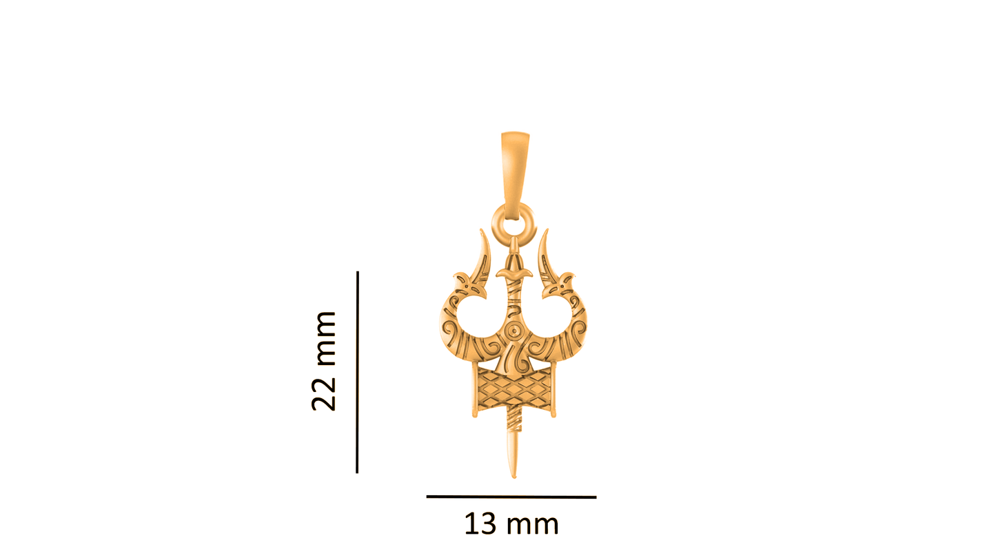 22KT Gold Plated Sterling Silver (92.5% Purity) Pure Silver Spiritual Shiva Trishul Chain Pendant (Locket with Rope Chain) for Women