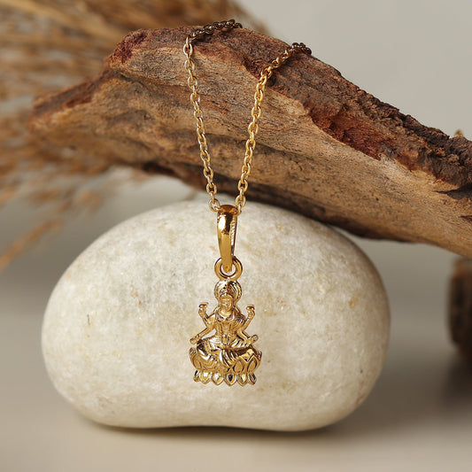 22KT Gold Plated Sterling Silver (92.5% Purity) Pure Silver Goddess Laxmi Ji Chain Pendant (Locket with Rope Chain) for Women