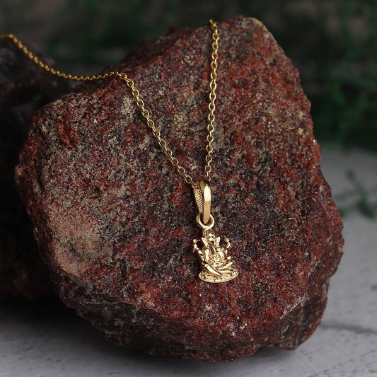 22KT Gold Plated Sterling Silver (92.5% Purity) Pure Silver God Ganesha Chain Pendant (Locket with Rope Chain) for Women