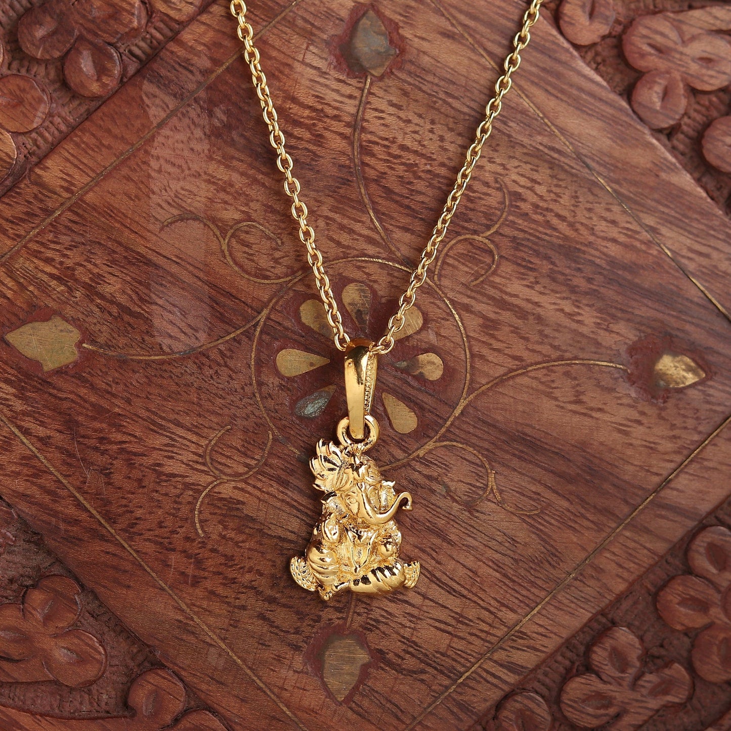 22KT Gold Plated Sterling Silver (92.5% purity) God Ganesha Chain Pendant (Locket with Rope Chain) for Women