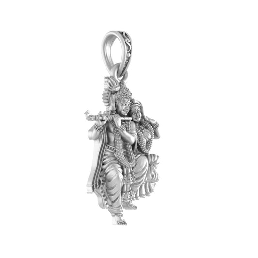 Akshat Sapphire Sterling Silver (92.5% purity) God Radha Krishna Chain Pendant (Pendant with Rope Chain) for Men & Women Pure Silver Lord Radha kishan Chain Locket for Good Health & Wealth