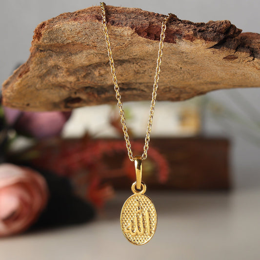 22KT Gold Plated Sterling Silver Religious God Allah Barkat Chain Pendant (Locket with Rope Chain) for Men and women